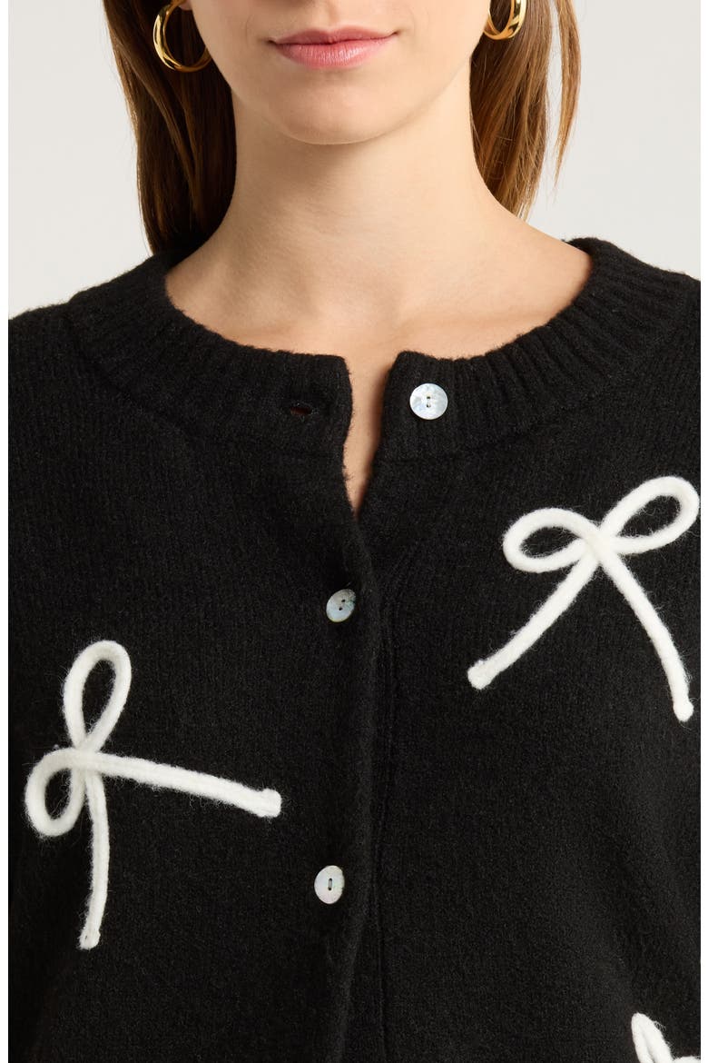 Francesca Intarsia Bow Cardigan, Alternate, color, BLACK IVORY