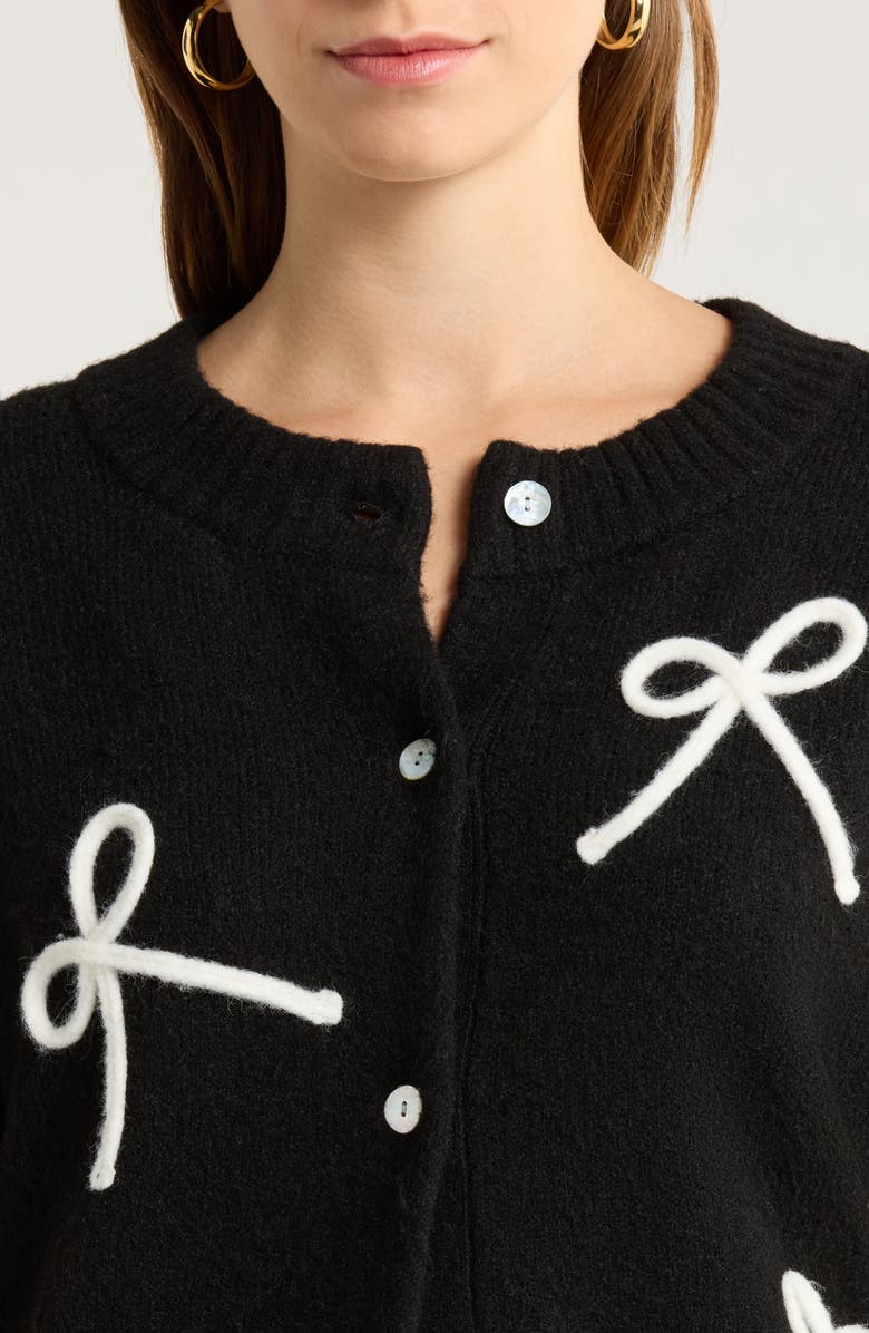 Rails Francesca Intarsia Bow Cardigan, Alternate, color, Black Ivory
