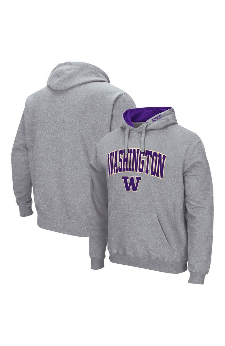COLOSSEUM Men's Colosseum Heather Gray Washington Huskies Arch & Logo 3.0 Pullover Hoodie, Main, color, Heather Gray