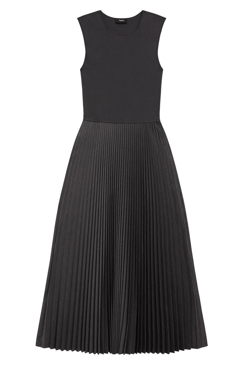 Pleated Mixed Media Midi Dress, Alternate, color, CHARCOAL MELANGE - A08