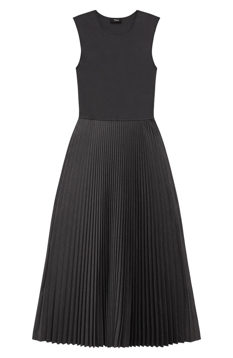 Theory Pleated Mixed Media Midi Dress, Alternate, color, 