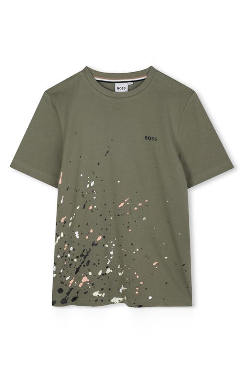 BOSS Kidswear Kids Paint Splatter Cotton T-Shirt in Green  product