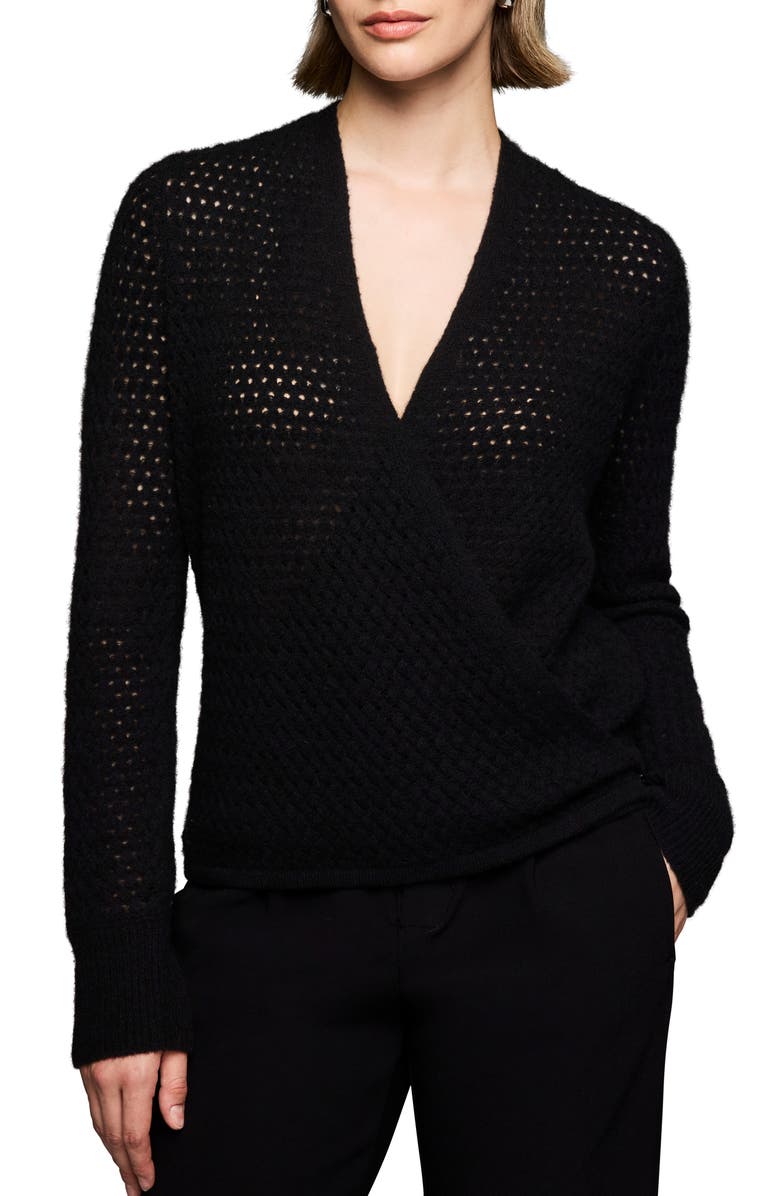 NIC+ZOE Pointelle Cashmere Blend Sweater, Main, color, Black Onyx