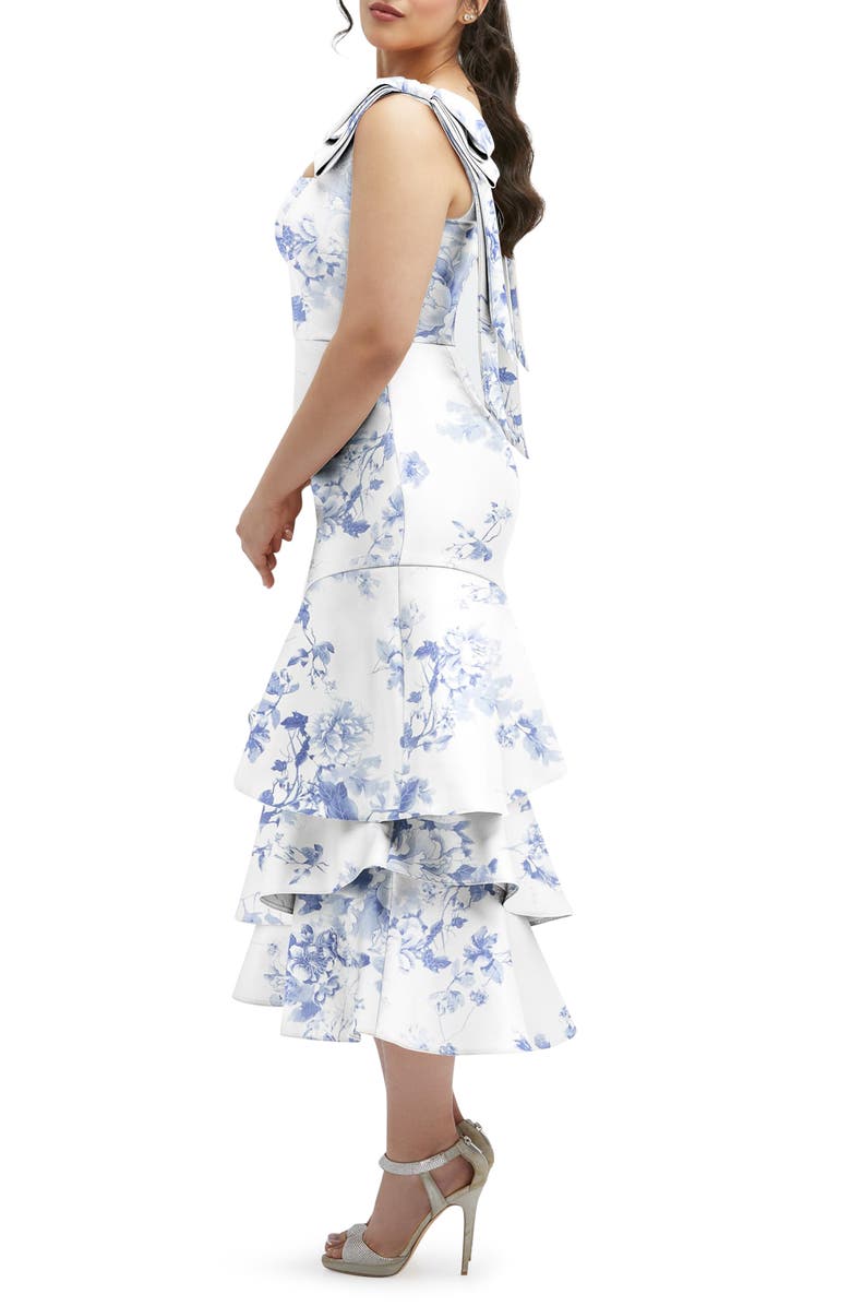 Dessy Collection Floral Print Ruffle Sleeveless Satin Midi Dress, Alternate, color, Cottage Rose-Larkspur Print