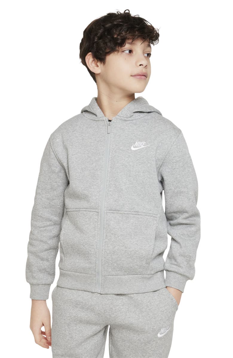 Nike Kids' Sportswear Club Fleece Full-Zip Hoodie, Main, color, 063 Dk Grey Heather/Grey/White