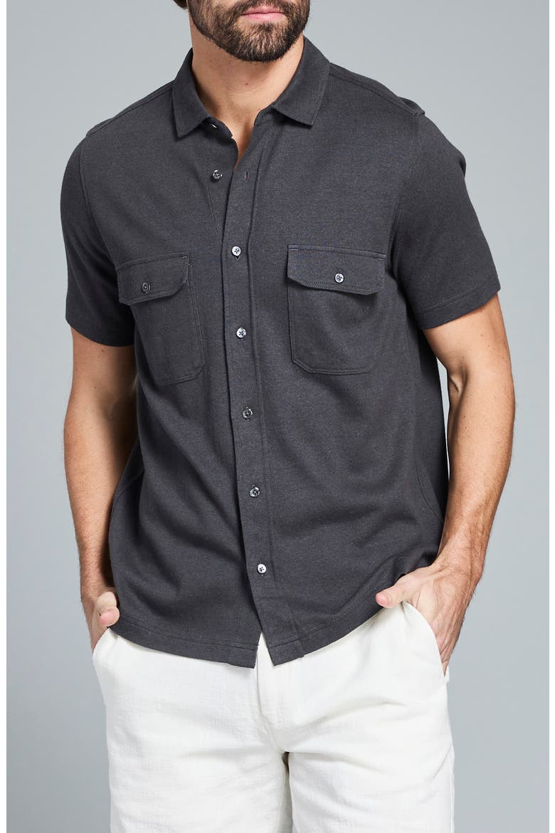 Hemp & Cotton Knit Short Sleeve Button-Up Shirt, Main, color, ASPHALT