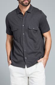 Billy Reid Hemp & Cotton Knit Short Sleeve Button-Up Shirt