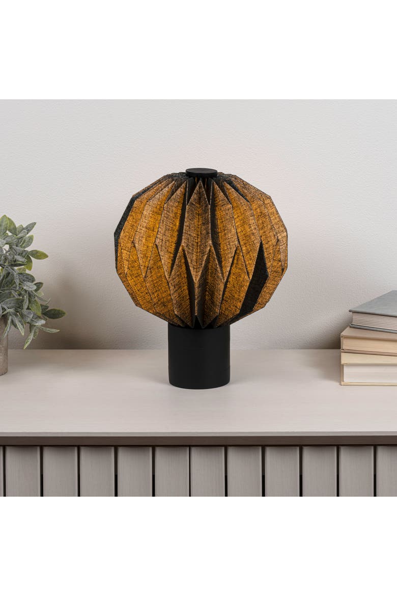 Quincy 11" Modern Minimalist Paper Pleated Orb Accent LED Table Lamp, Alternate, color, Black