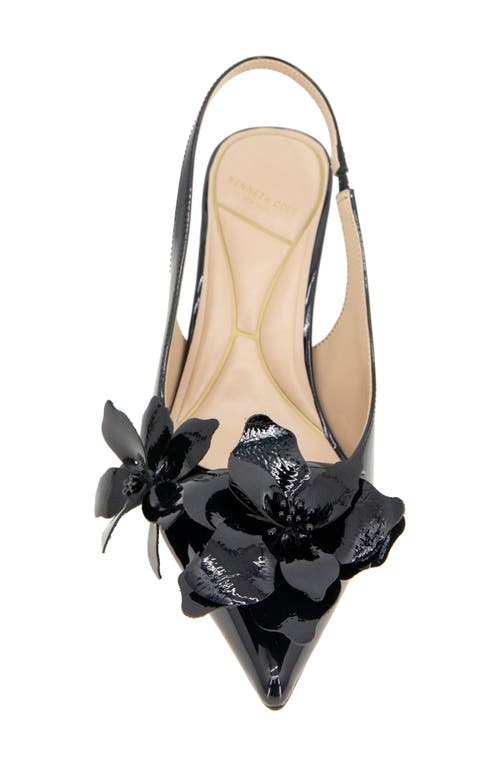 Kenneth Cole Davia Patent Floral Appliqué Slingback In Black Patent