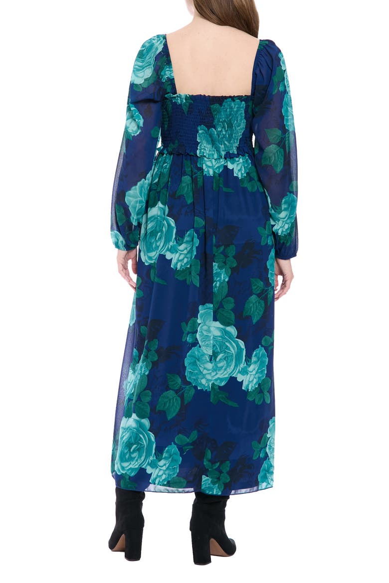 Bishop Sleeve Smocked Back Maxi Dress, Alternate, color, BLUE/ TEAL