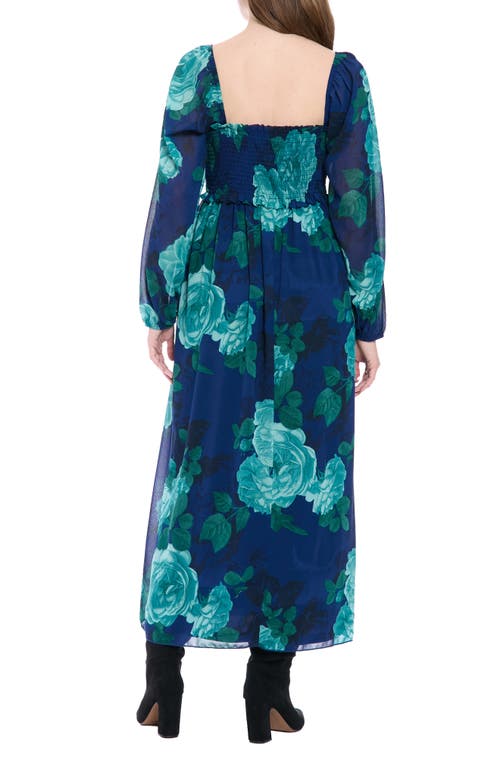 London Times Bishop Sleeve Smocked Back Maxi Dress In Blue