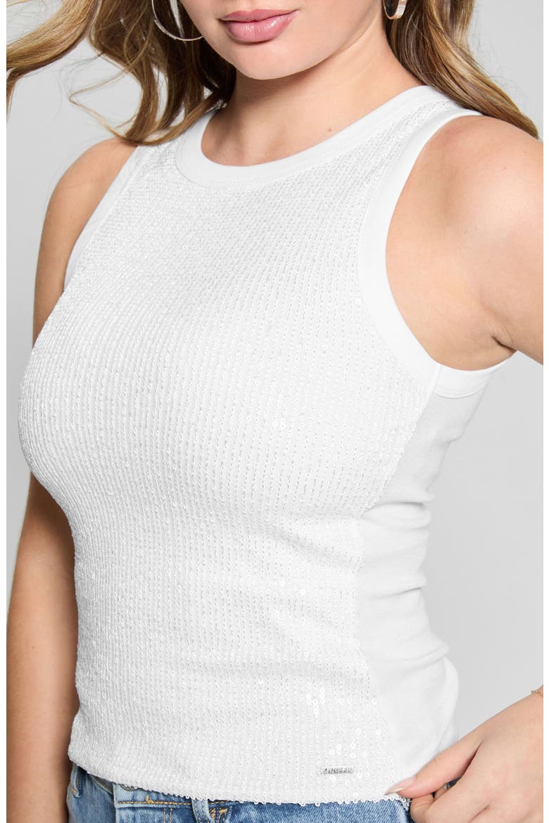 Alexia Sequin Rib Cotton Tank, Alternate, color, PURE WHITE