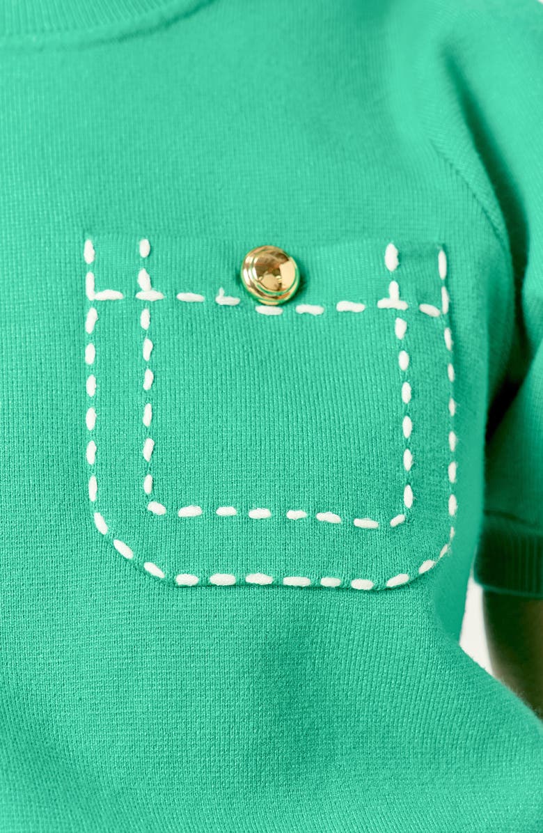 English Factory Stitch Detail Puff Sleeve Sweater, Alternate, color, Green