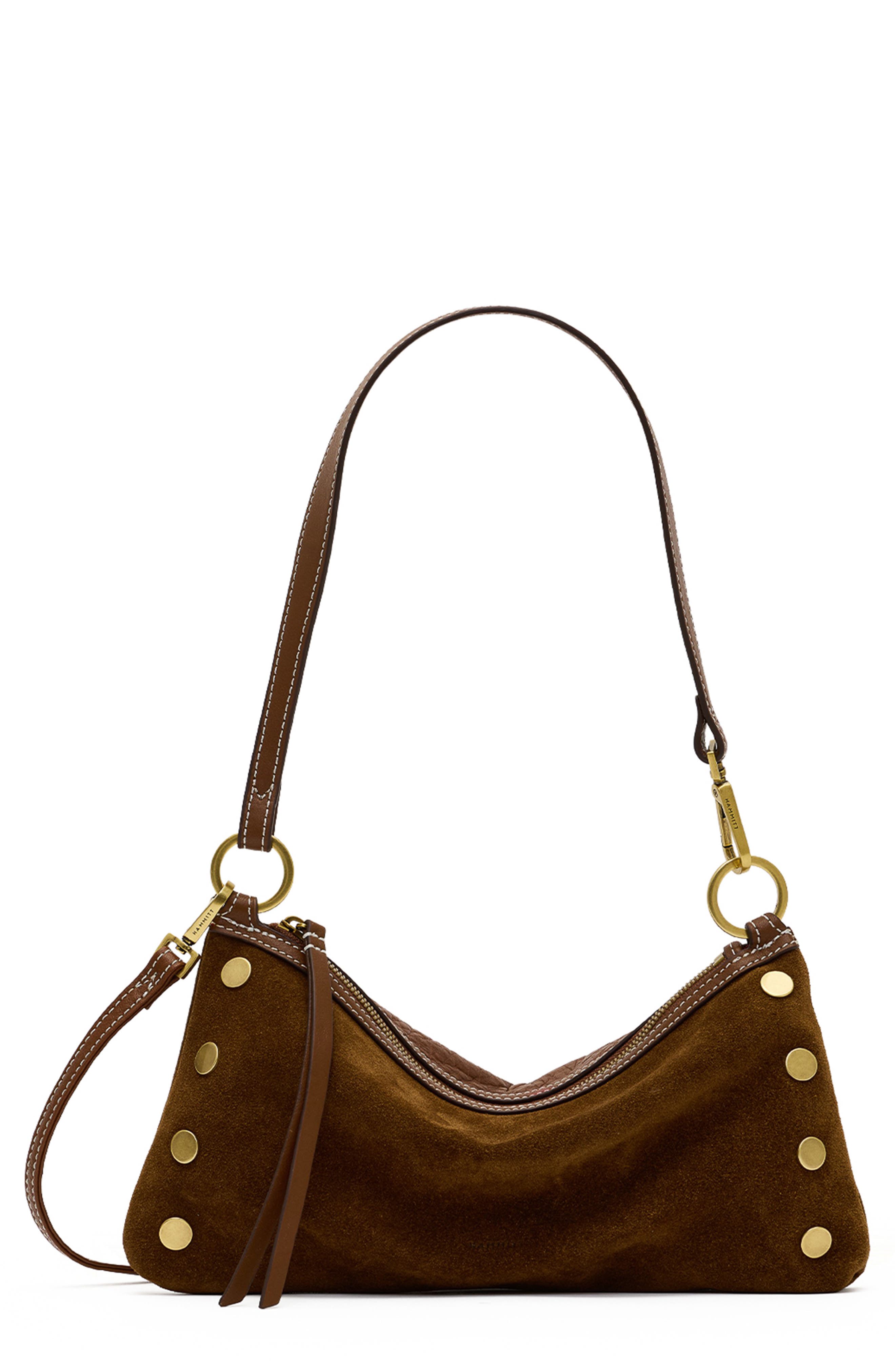 Kyle Suede Shoulder Bag, Main, color, CINNAMON SUEDE/ ANTIQUE GOLD