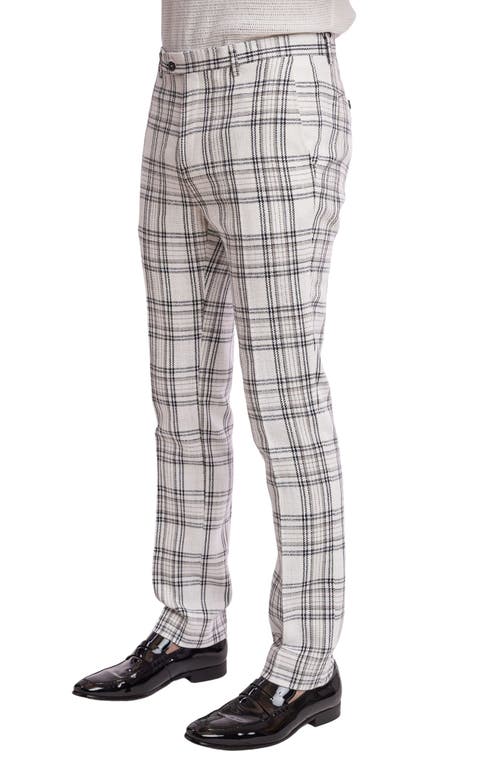 Paisley & Gray Downing Slim Flat Front Plaid Cotton Blend Dress Pants In White