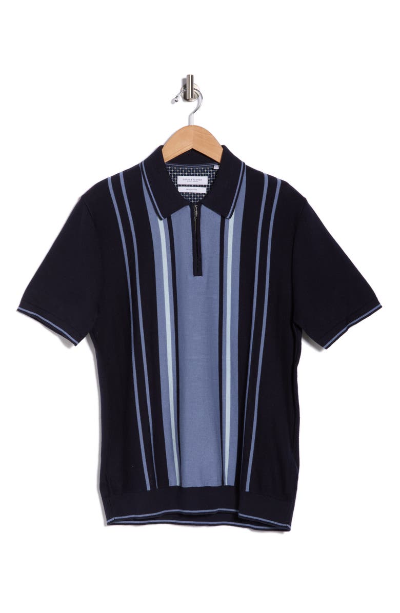 DENIM AND FLOWER Quarter Zip Knit Polo, Main, color, Navy