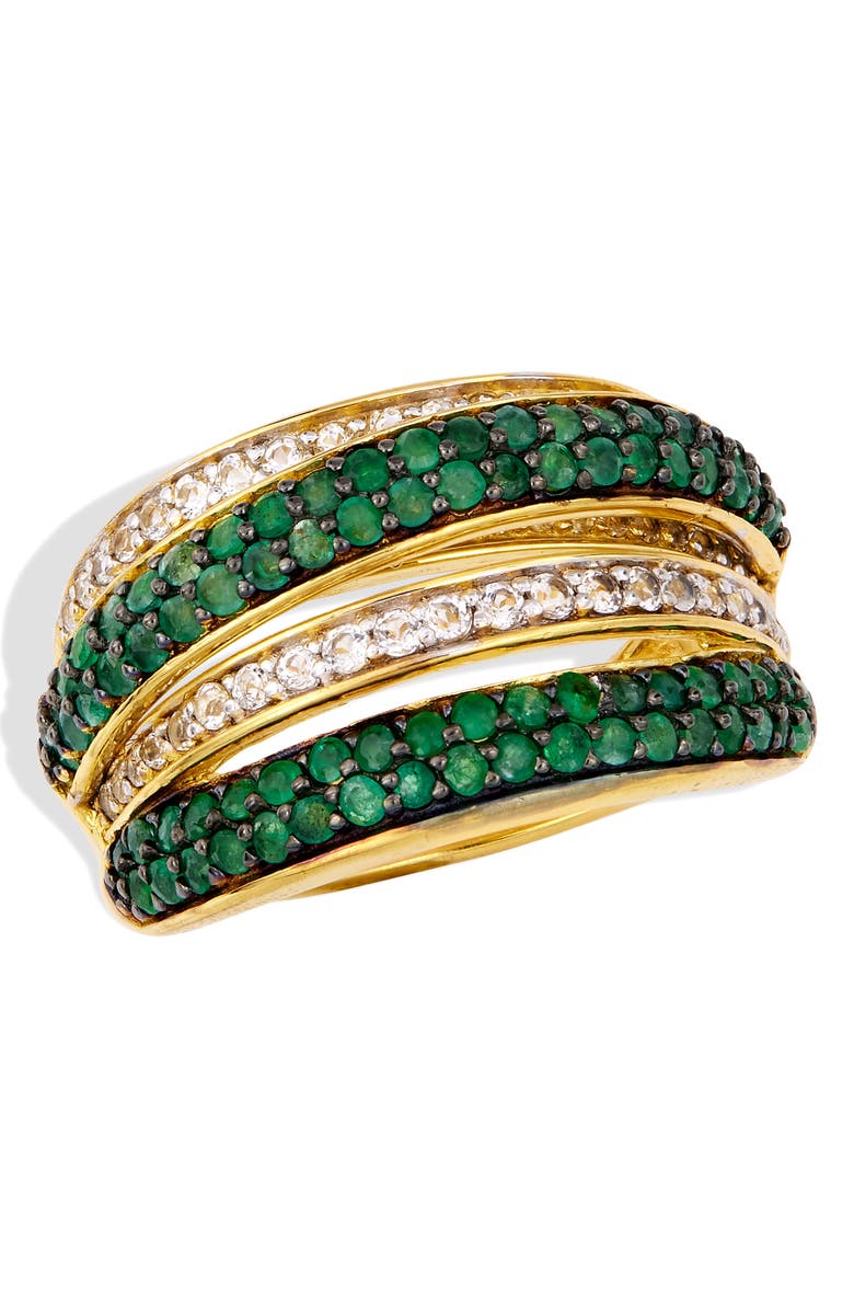 SAVVY CIE JEWELS Semiprecious Stone & White Sapphire Crossover Ring, Main, color, Yellow Gold - Emerald