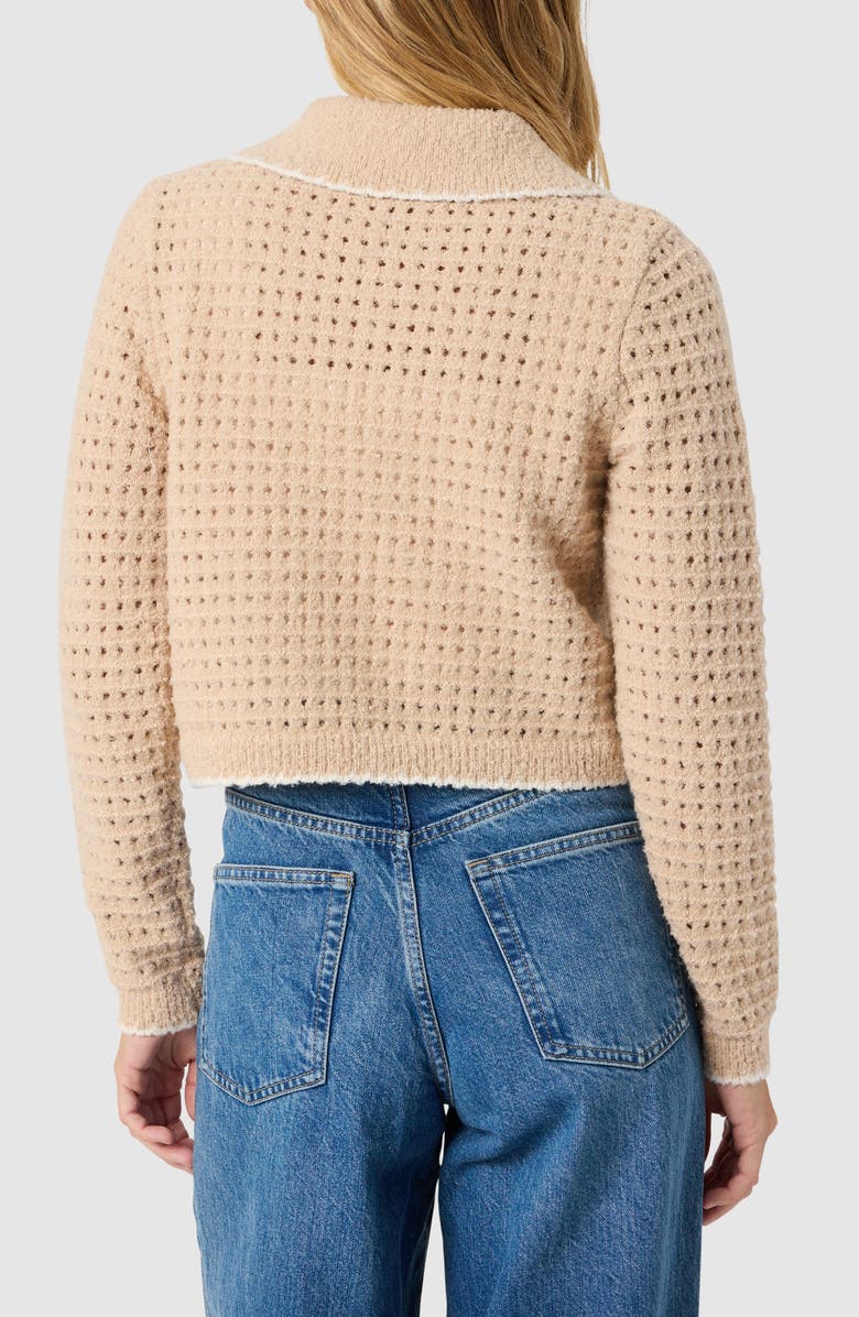 All in Favor Contrast Trim Point Collar Cardigan, Alternate, color, Oatmeal/ Ivory