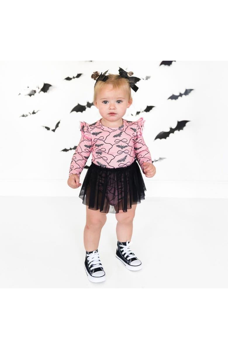 Sweet Wink Bat Trellis Printed Halloween Long Sleeve Tutu Bodysuit, Alternate, color, 