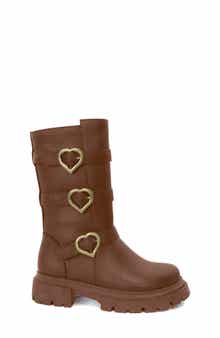 Kids' Heart Buckle Faux Leather Boot