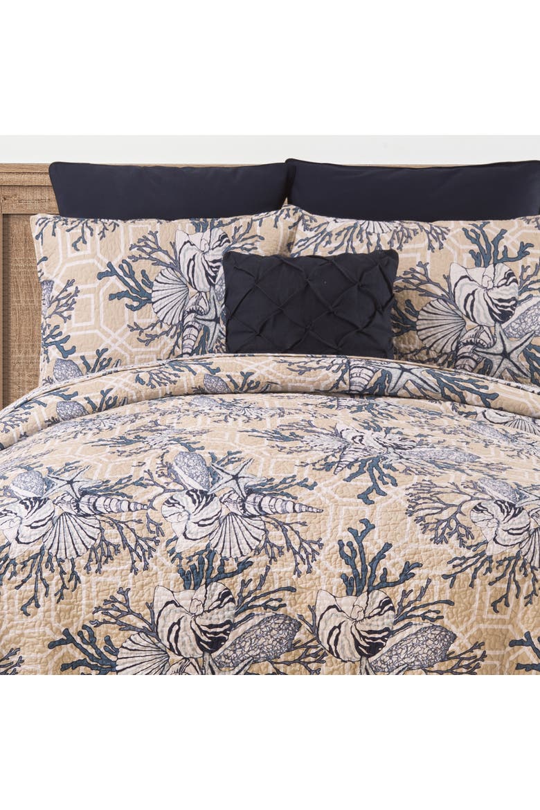 Indigo Sound Coastal Beach Cotton Quilt Set - Reversible and Machine Washable, Alternate, color, Blue