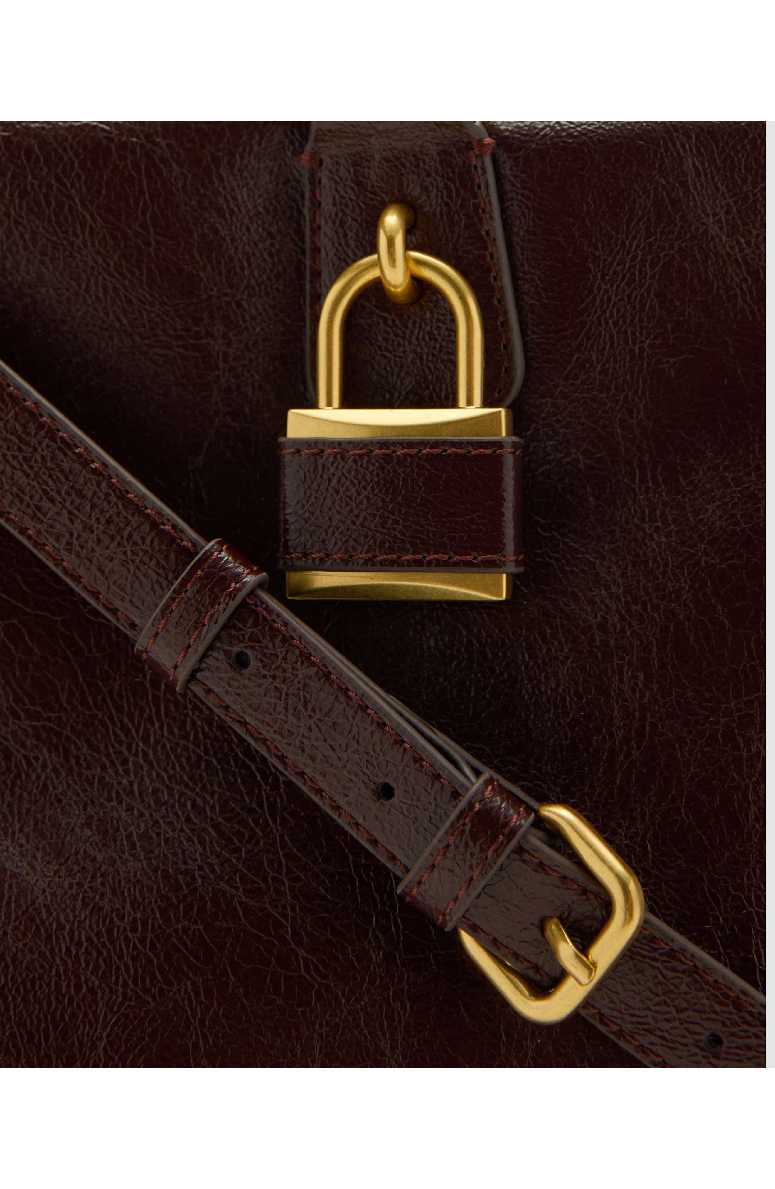 MANGO Shiny Finish Faux Leather Maxi Bag, Alternate, color, Chocolate