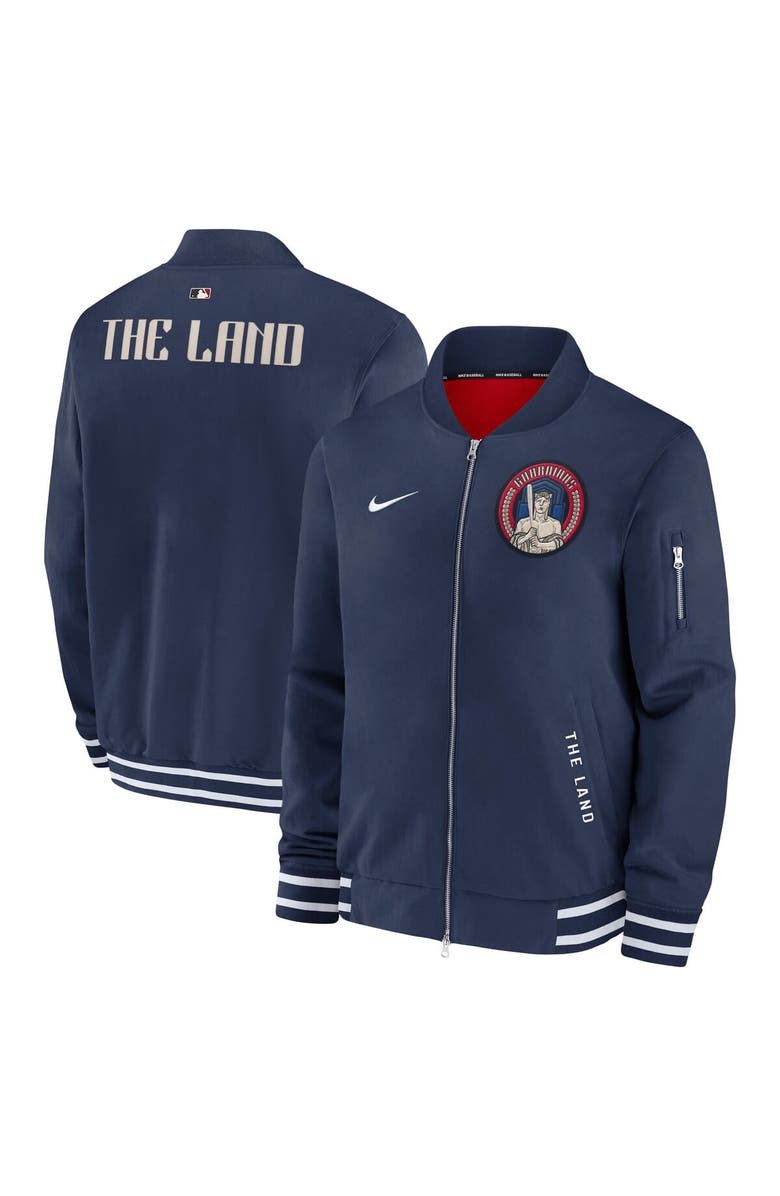 Nike Men's Nike Navy Cleveland Guardians Authentic Collection City Connect Full-Zip Bomber Jacket, Alternate, color, Navy