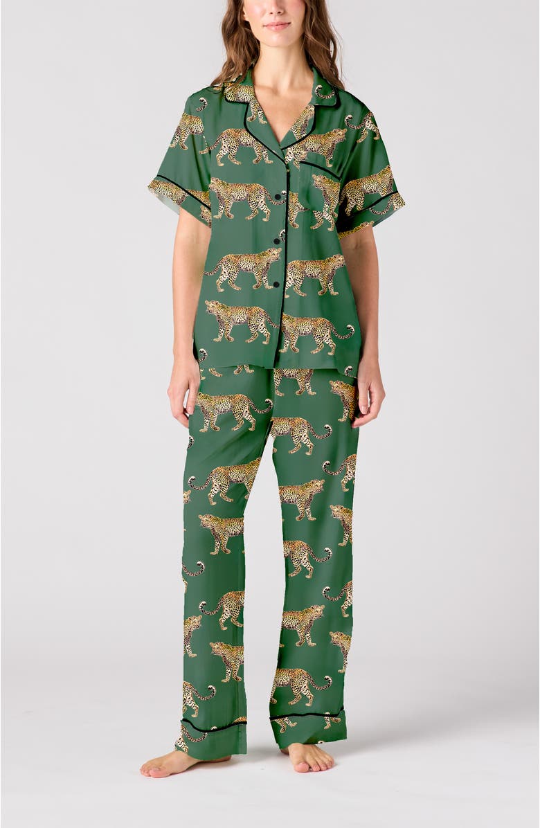 Katie Kime Cheetahs Pants Set, Main, color, Dark Green