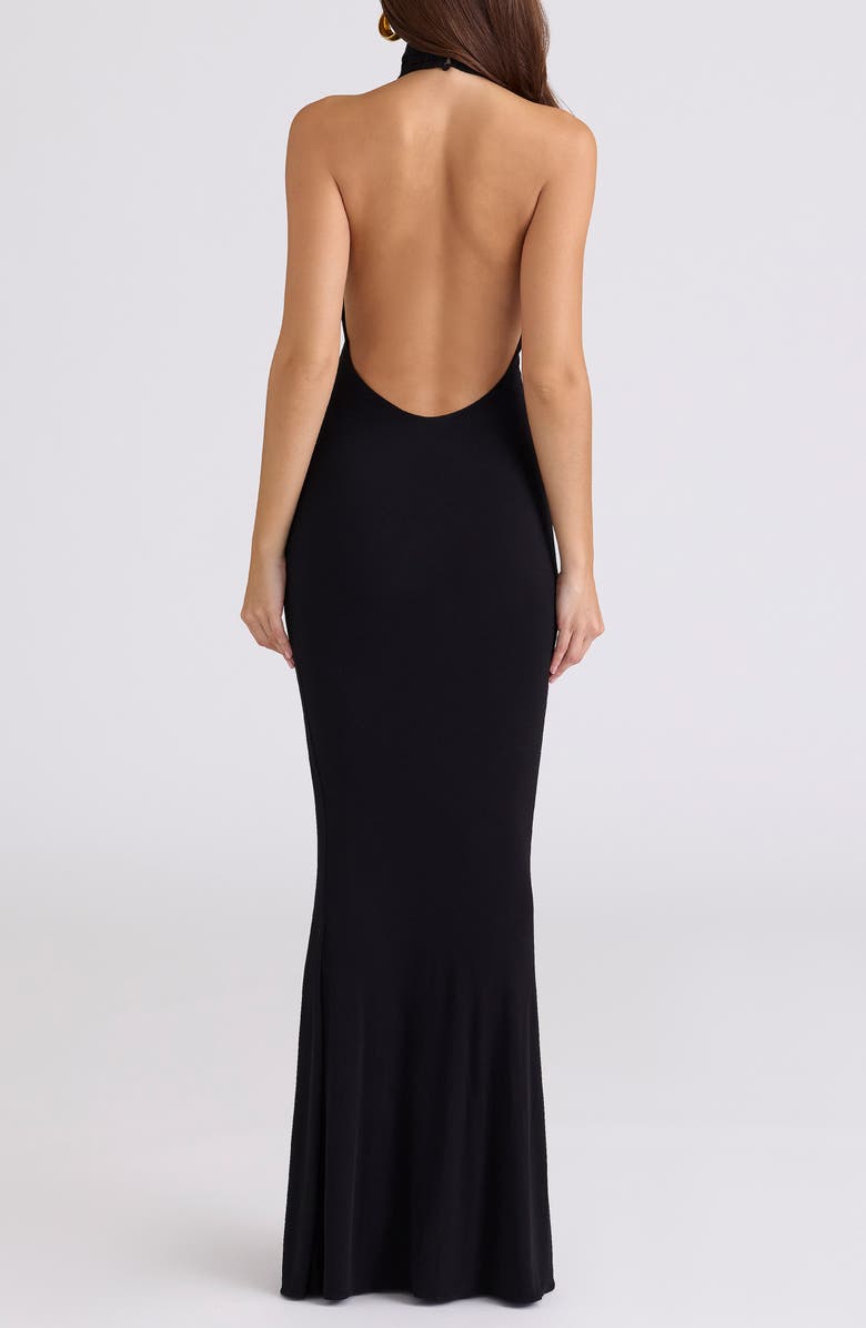 HOUSE OF CB Sadira Draped Jersey Halter Mermaid Gown, Alternate, color, Black