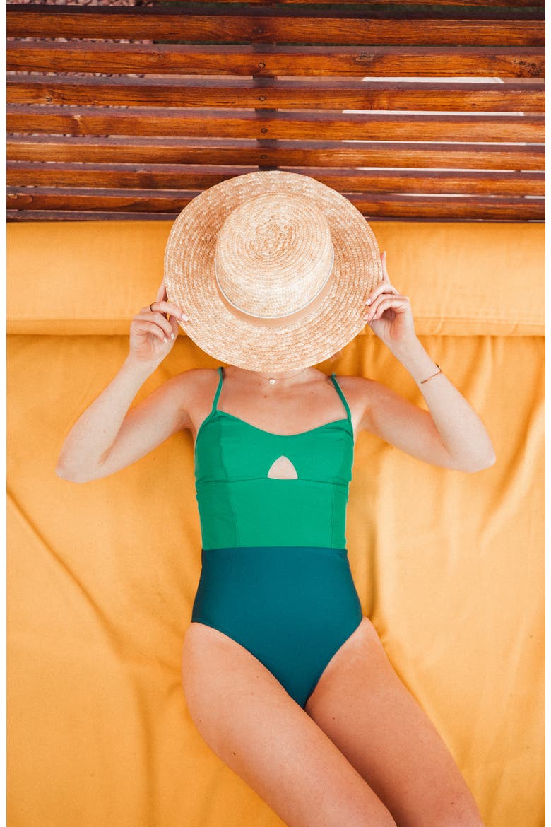 The Swan Dive One-Piece Swimsuit, Alternate, color, GREEN