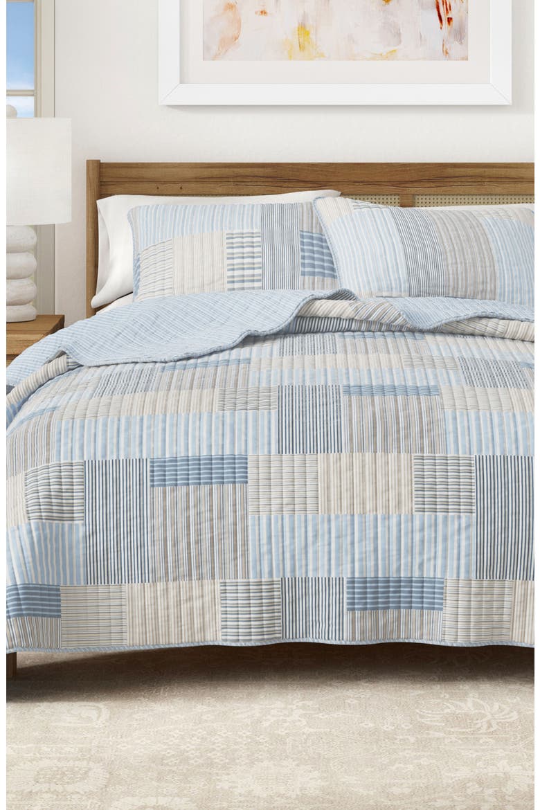 Stripe Patchwork Quilt Set, Alternate, color, BLUE STRIPE PATCHWORK