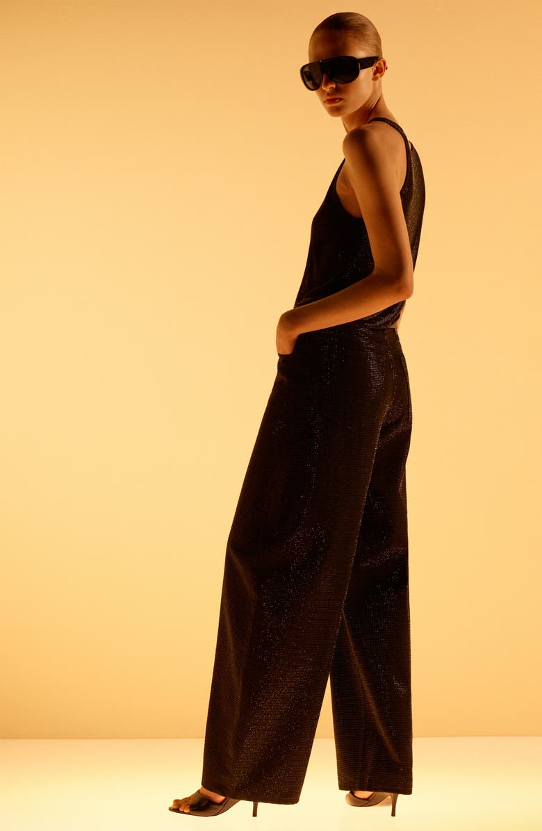 MANGO x Kaia Gerber Rhinestone Balloon Jeans, Alternate, color, 