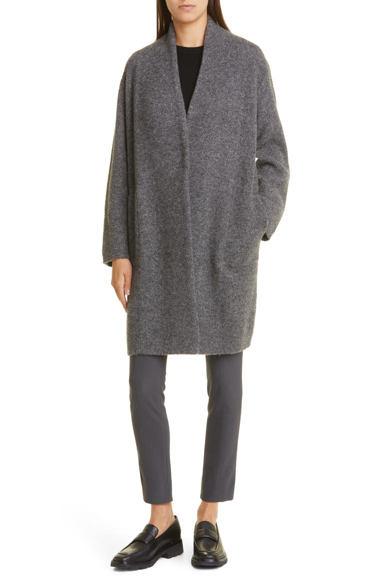 Bouclé Wool Blend Cardigan Coat, Alternate, color, CHARCOAL/ MEDIUM HEATHER GREY
