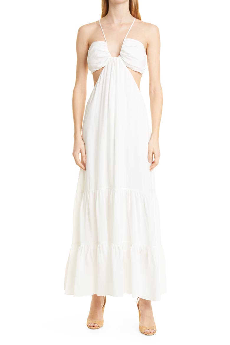 Asymmetric Neck Silk Blend Slipdress, Main, color, IVORY