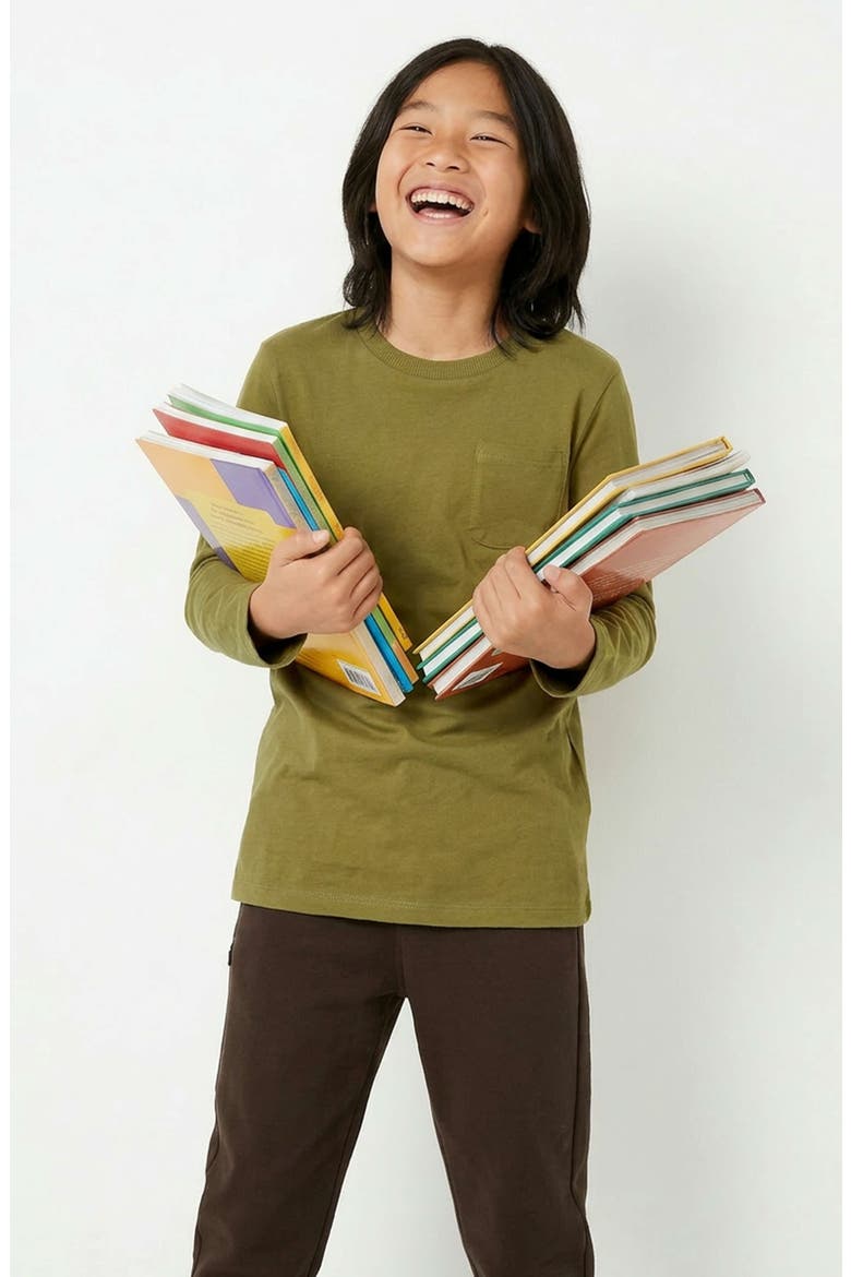 Organic Cotton Kids Long Sleeve Pocket T-Shirt, Alternate, color, Olive