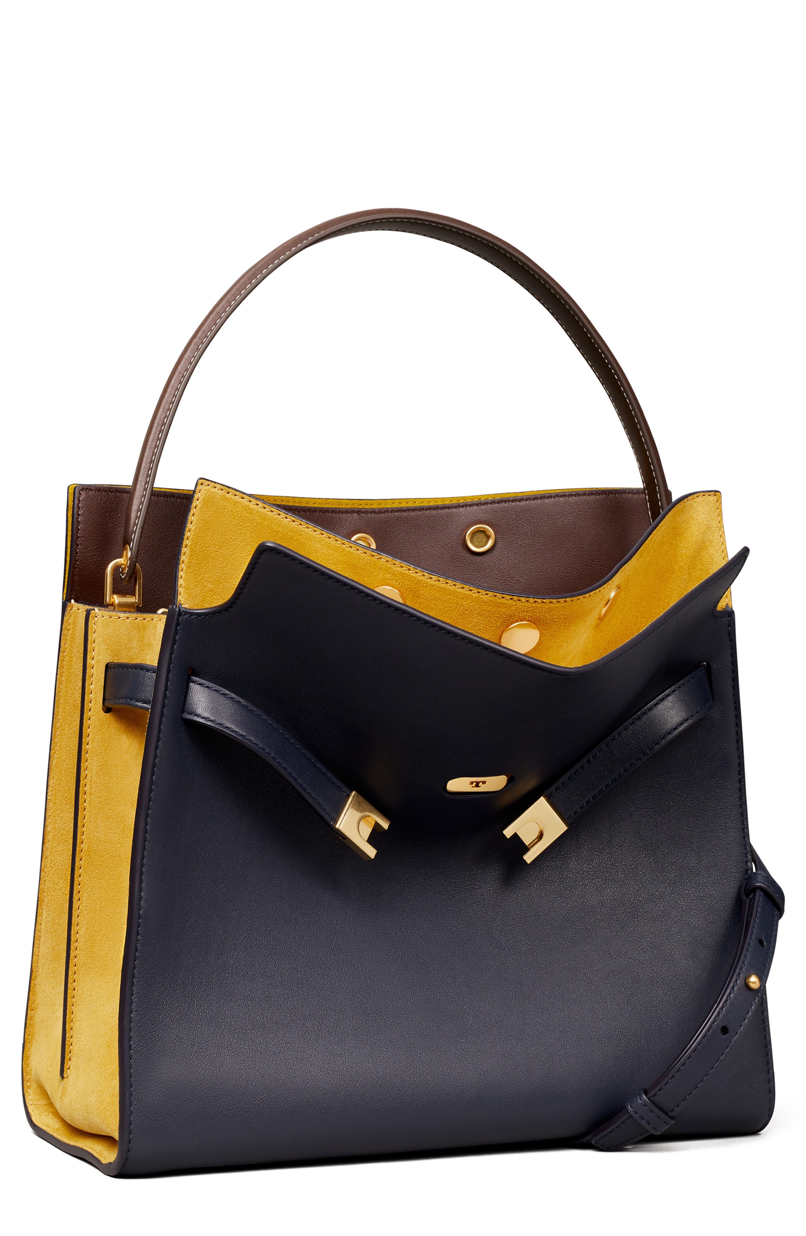 Tory Burch Lee Radziwill Leather Double Bag, Alternate, color, 