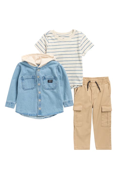 Kids' Three-Piece Denim Jacket, Stripe Tee & Cargo Pants Set (Toddler)