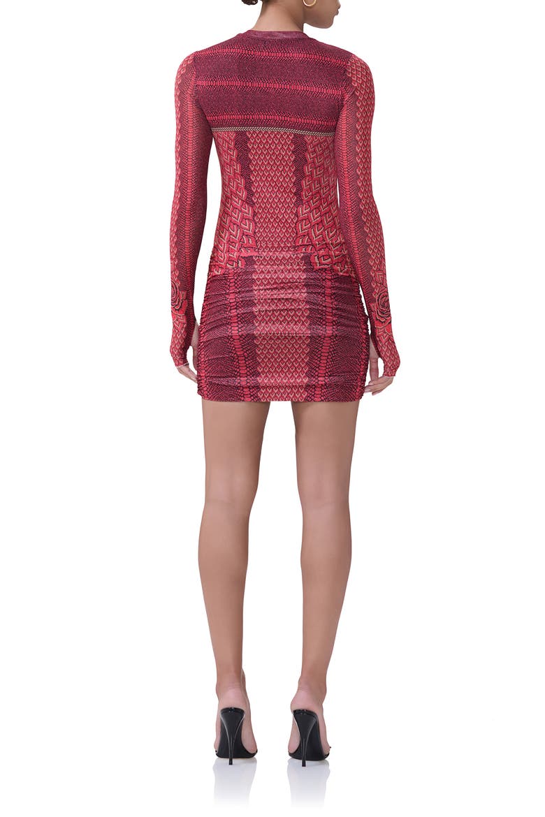 Mirza Print Long Sleeve Mesh Minidress, Alternate, color, ROUGE GILDED ROSE