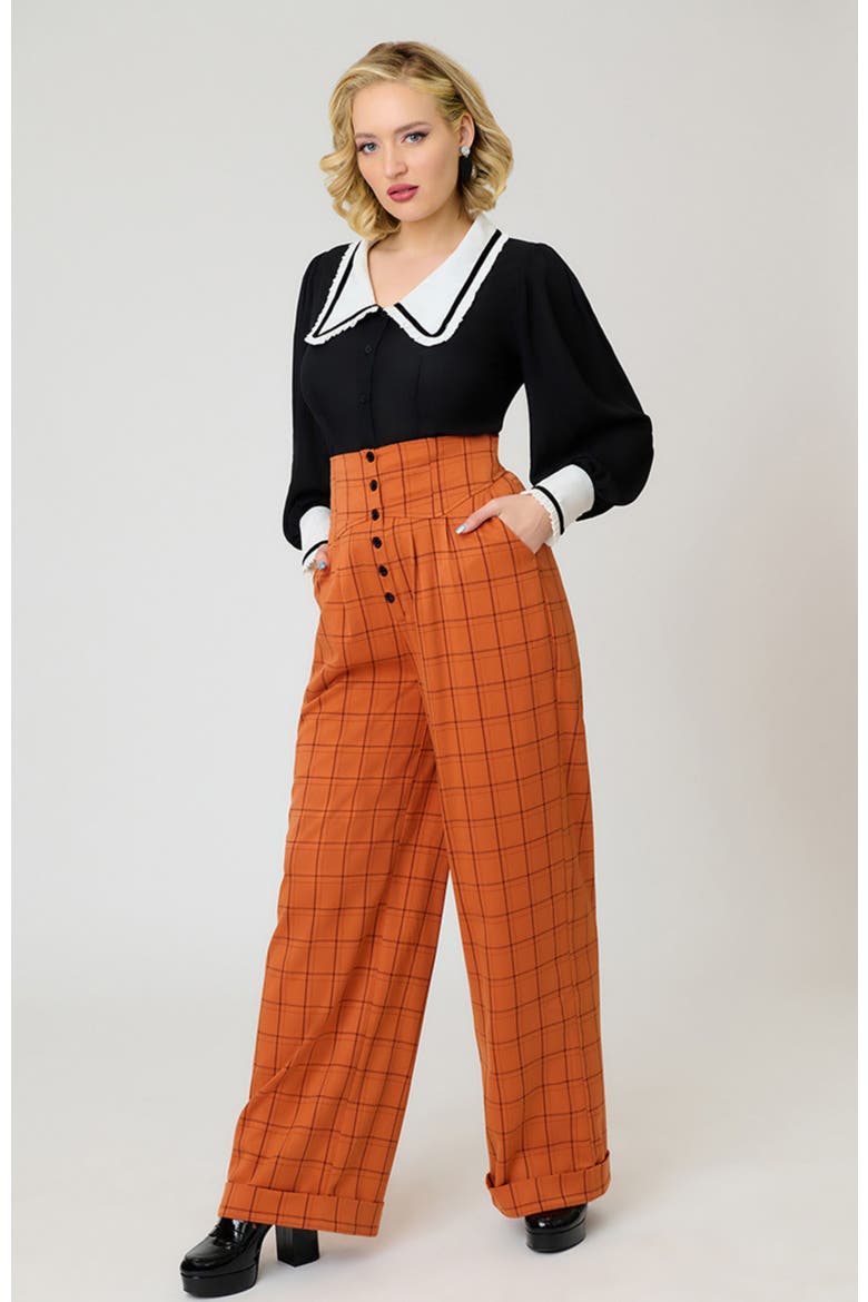 High Waist Trouser, Alternate, color, Orange Plaid