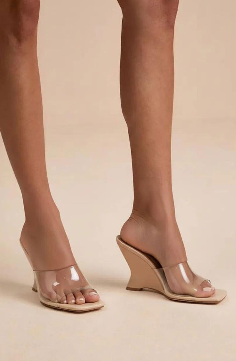 CHASE AND CHLOE Alia Clear Strap Wedge Sandal, Alternate, color, Clear Beige