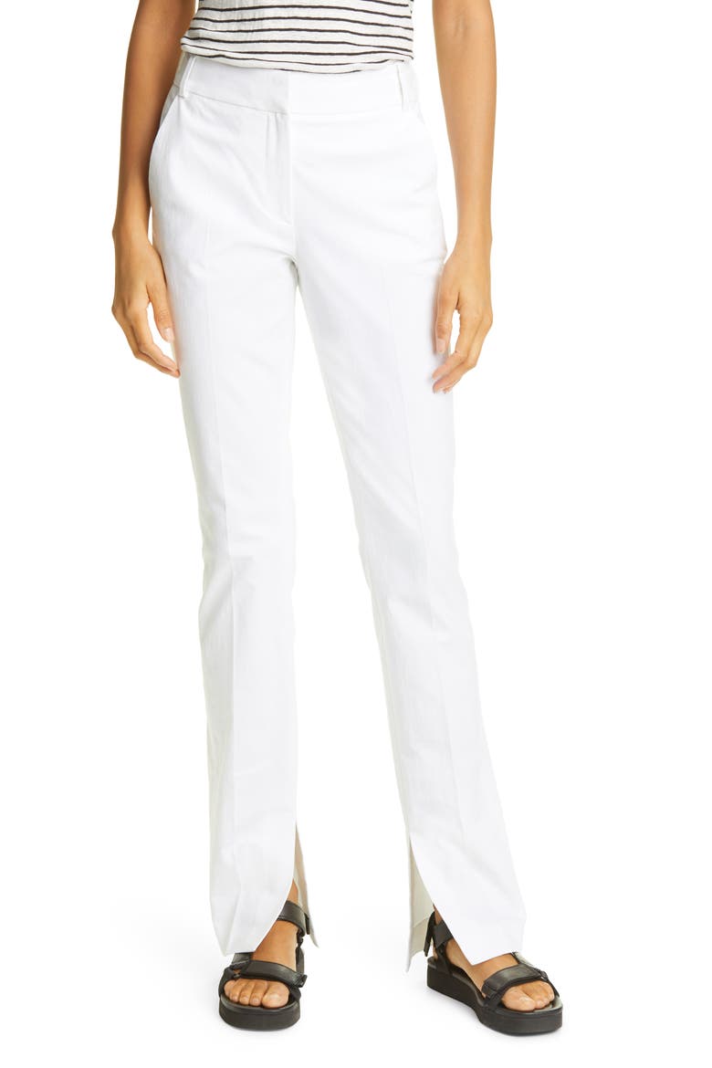 Slit Hem Slim Cotton Blend Pants, Main, color, SUITING WHITE