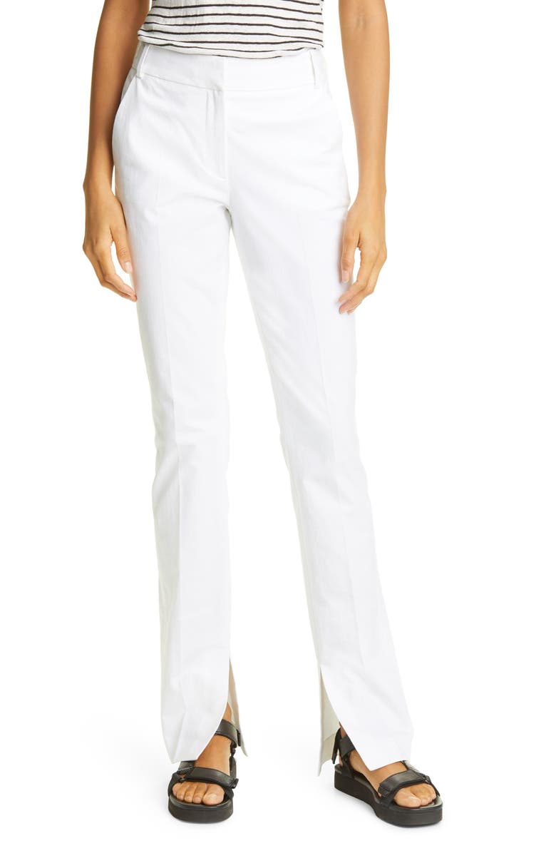 FRAME Slit Hem Slim Cotton Blend Pants, Main, color, 