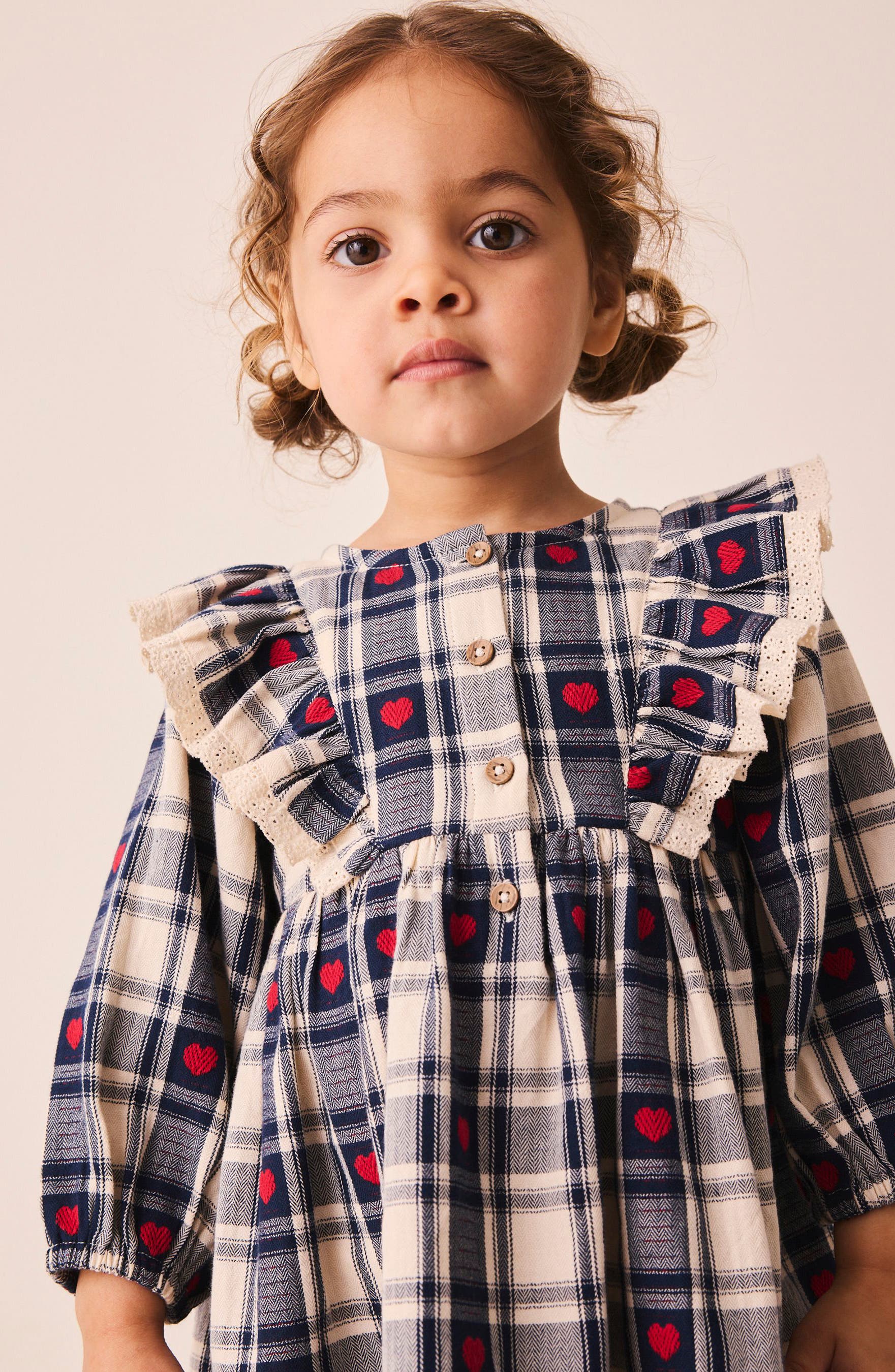 NEXT Kids' Embroidered Heart Check Frill Dress | Nordstrom