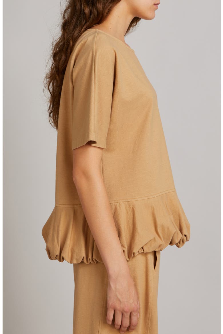 Jersey Bubble Hem Cotton & Linen Blend Top, Alternate, color, CAMEL