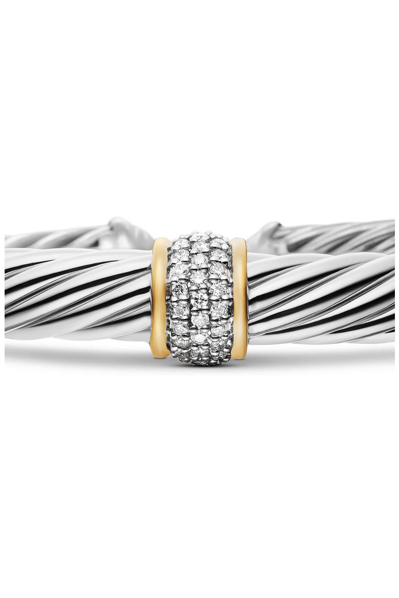 Classic Cable Station Bracelet in Sterling Silver with 18K Yellow Gold and Pavé Diamonds, 7mm, Alternate, color, SILVER WITH 18K GOLD/DIAMOND
