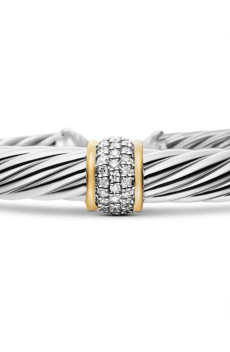 David Yurman Classic Cable Station Bracelet in Sterling Silver with 18K Yellow Gold and Pavé Diamonds, 7mm, Alternate, color, Silver With 18K Gold/Diamond