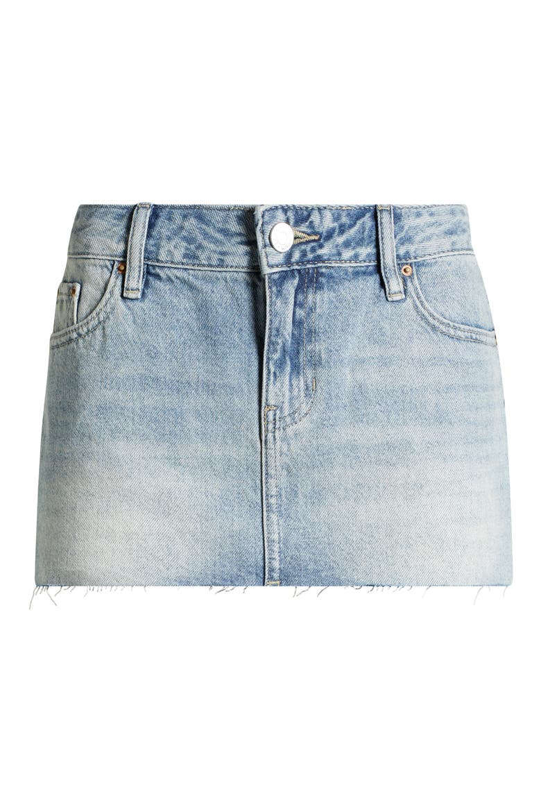 Evalina Raw Hem Denim Miniskirt, Alternate, color, MED WASH