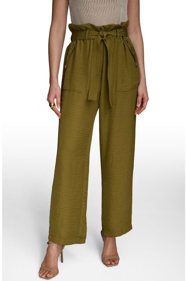 Paperbag Waist Straight Leg Pants, Main, color, SMOKY OLIVE