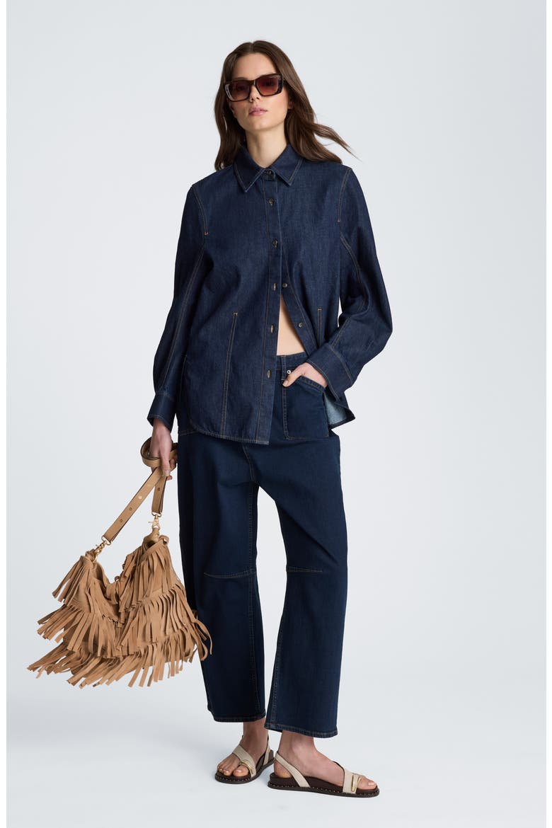 Contrast Stitch Button Down Shirt, Alternate, color, DARK INDIGO RINSE WASH