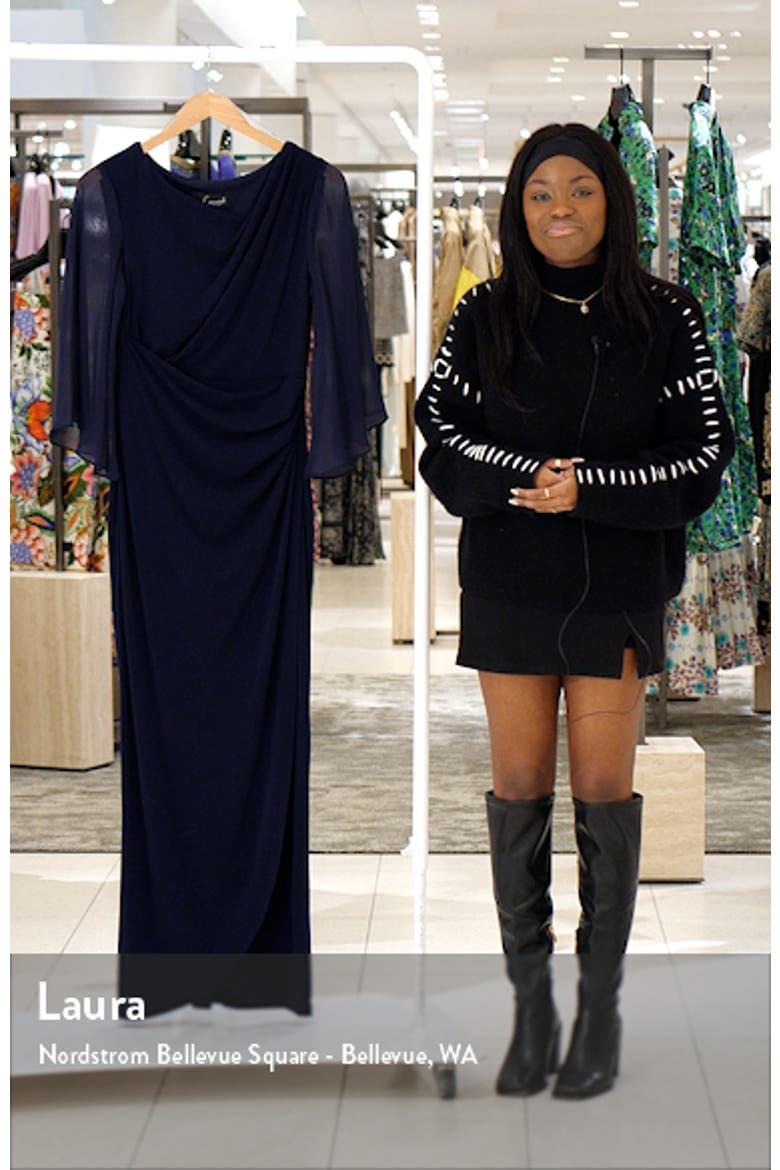 Chiffon Cape Sleeve Side Ruched Gown video